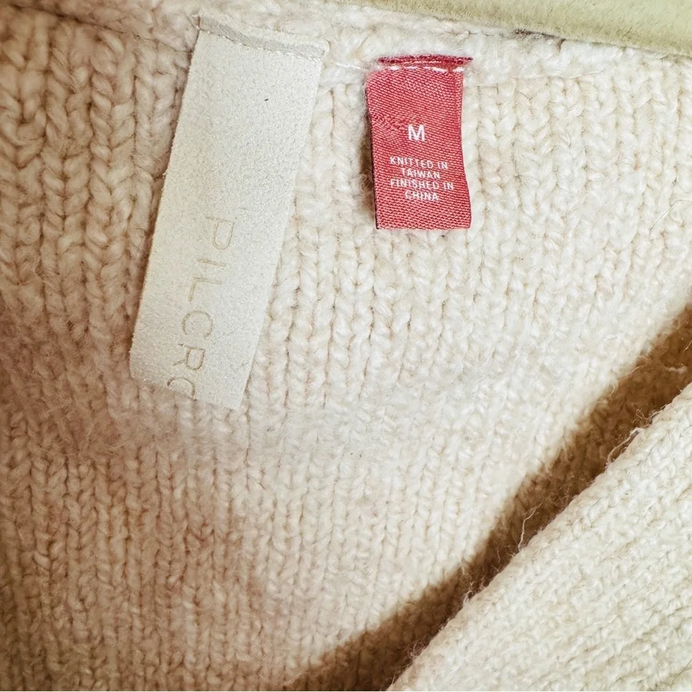 Anthropologie Pilcro Textured Knit Sweater Cream V-Neck Balloon Sleeve Size M
